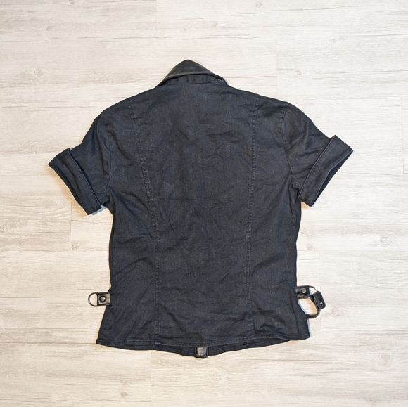 Lip Service Black Denim Snap Front Collared Shirt SIZE L - Picture 2 of 4